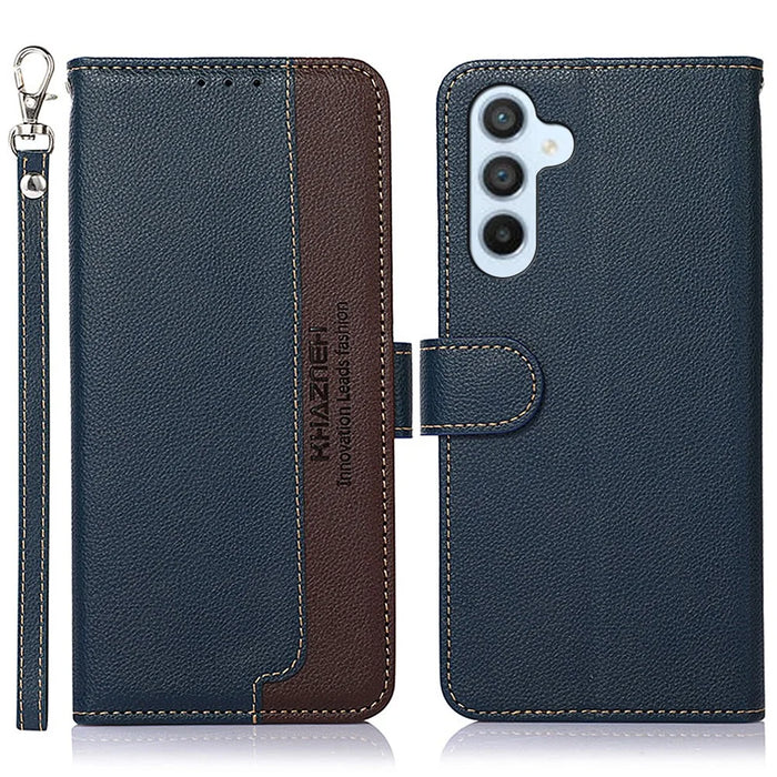 KHAZNEH For Samsung Galaxy S25 FE Case RFID Blocking Wallet Litchi Texture PU Leather Phone Cover with Strap - Blue - 1