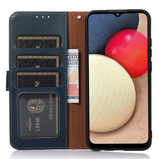 KHAZNEH For Samsung Galaxy S25 FE Case RFID Blocking Wallet Litchi Texture PU Leather Phone Cover with Strap - Blue - 2