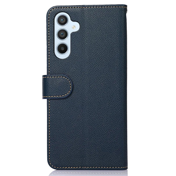 KHAZNEH For Samsung Galaxy S25 FE Case RFID Blocking Wallet Litchi Texture PU Leather Phone Cover with Strap - Blue - 7