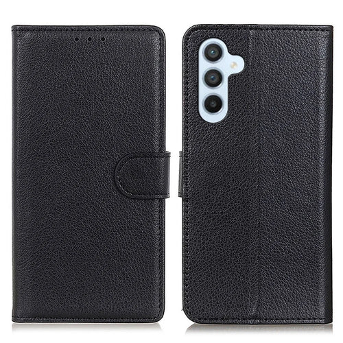 For Samsung Galaxy S25 FE Wallet Case PU Leather Phone Cover Litchi Texture - Black - 1