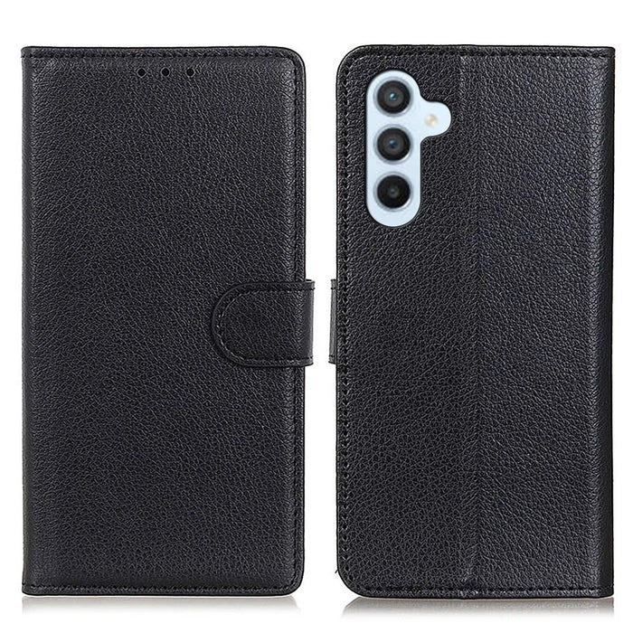 For Samsung Galaxy S25 FE Wallet Case PU Leather Phone Cover Litchi Texture - Black - 1