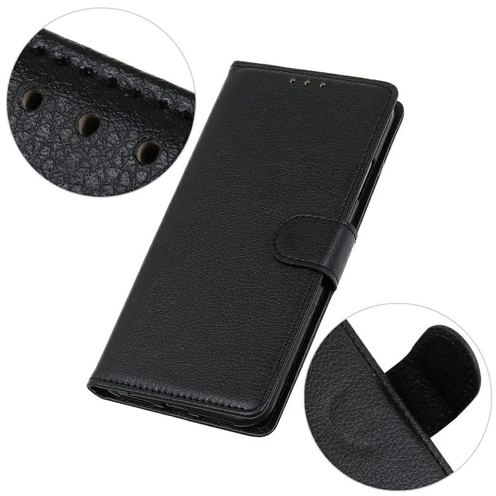 For Samsung Galaxy S25 FE Wallet Case PU Leather Phone Cover Litchi Texture - Black - 4