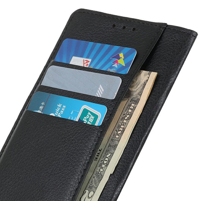 For Samsung Galaxy S25 FE Wallet Case PU Leather Phone Cover Litchi Texture - Black - 5