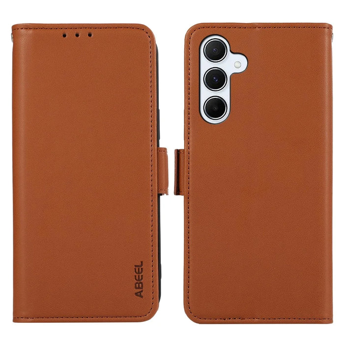 ABEEL For Samsung Galaxy S25 FE Case Leather Phone Cover with RFID Blocking Wallet - Brown - 1