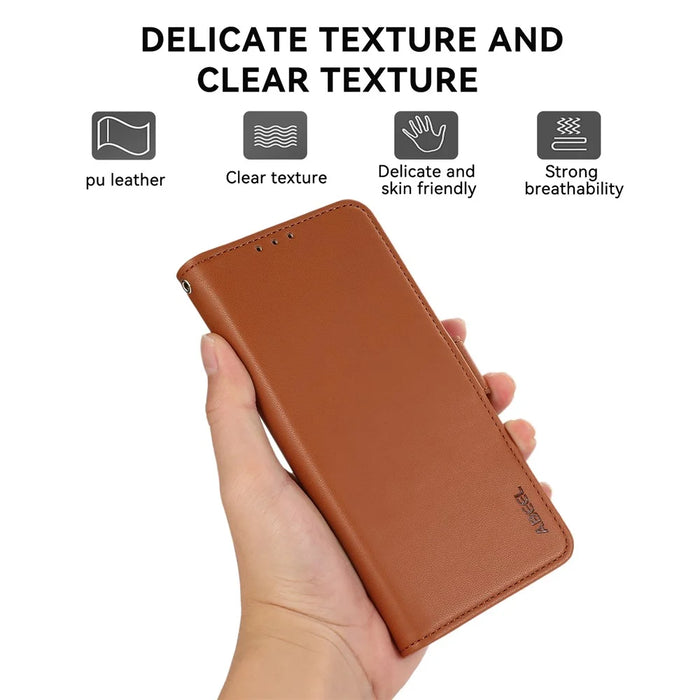 ABEEL For Samsung Galaxy S25 FE Case Leather Phone Cover with RFID Blocking Wallet - Brown - 5
