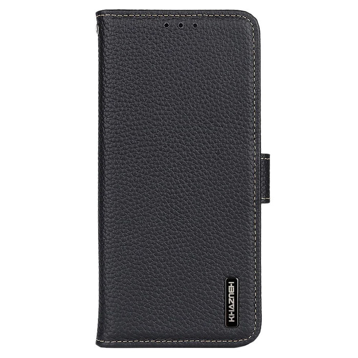 KHAZNEH For Samsung Galaxy S25 FE Case Genuine Cow Leather Flip Phone Cover - Black - 6
