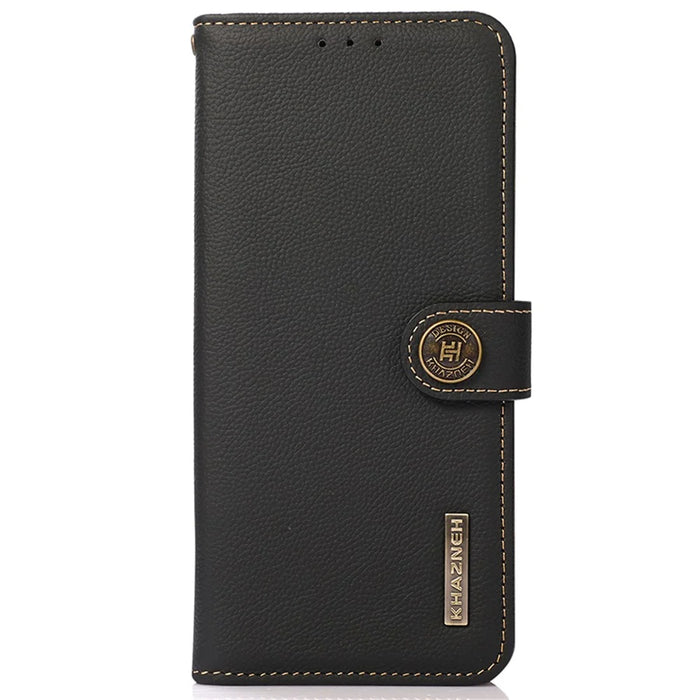KHAZNEH for Samsung Galaxy S25 FE Case Genuine Cow Leather RFID Blocking Wallet Phone Cover - Black - 7
