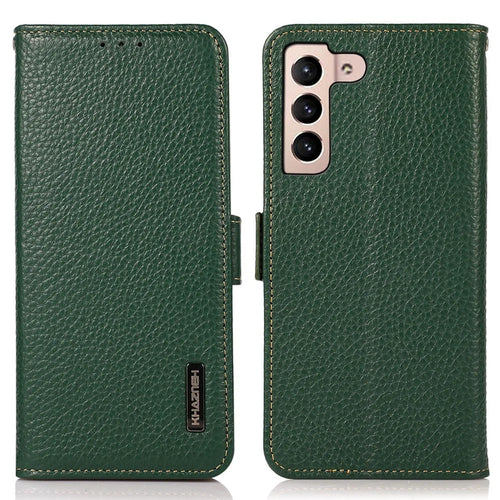 KHAZNEH For Samsung Galaxy S25 FE Phone Case Genuine Cow Leather Cover RFID Blocking - Green - 1