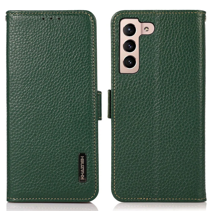 KHAZNEH For Samsung Galaxy S25 FE Phone Case Genuine Cow Leather Cover RFID Blocking - Green - 1