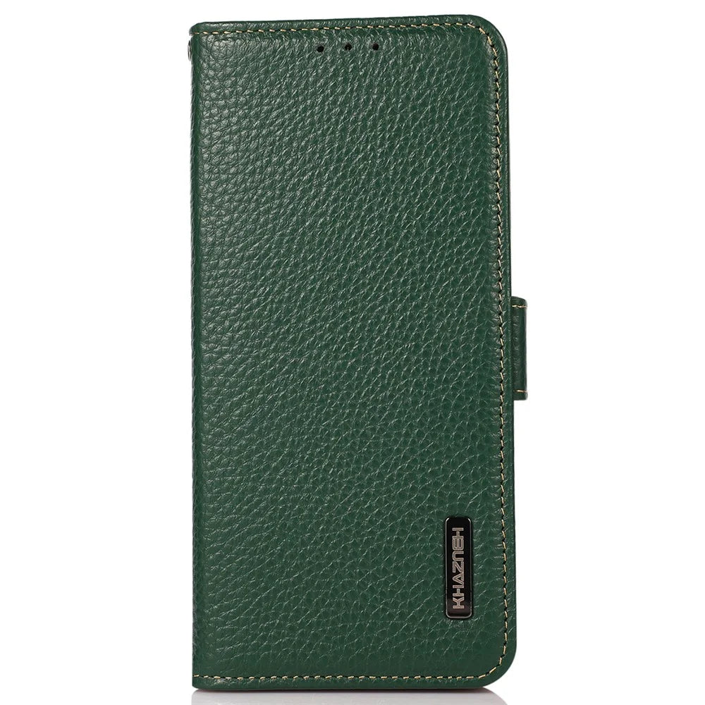 KHAZNEH For Samsung Galaxy S25 FE Phone Case Genuine Cow Leather Cover RFID Blocking - Green - 6