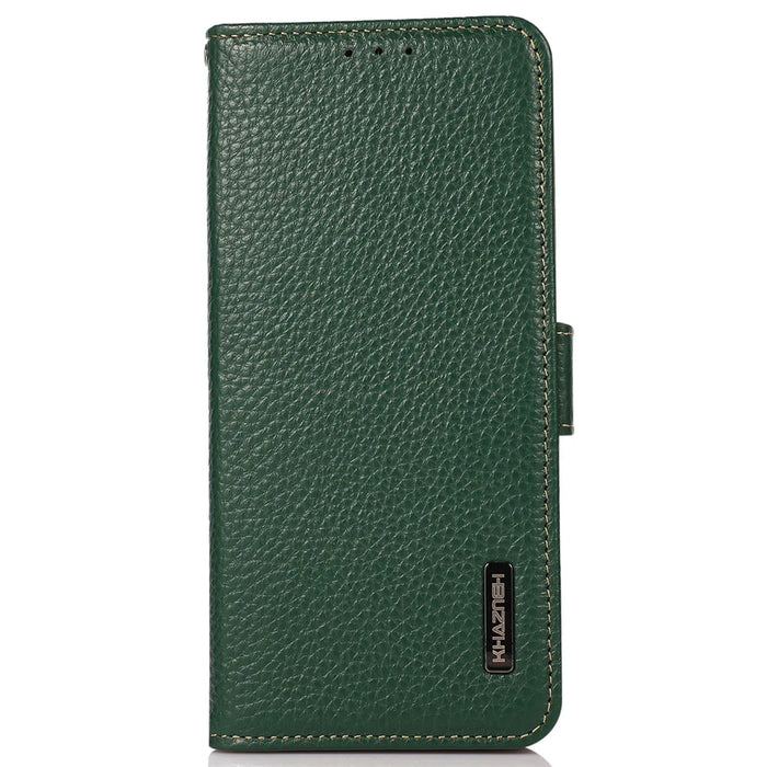 KHAZNEH For Samsung Galaxy S25 FE Phone Case Genuine Cow Leather Cover RFID Blocking - Green - 6
