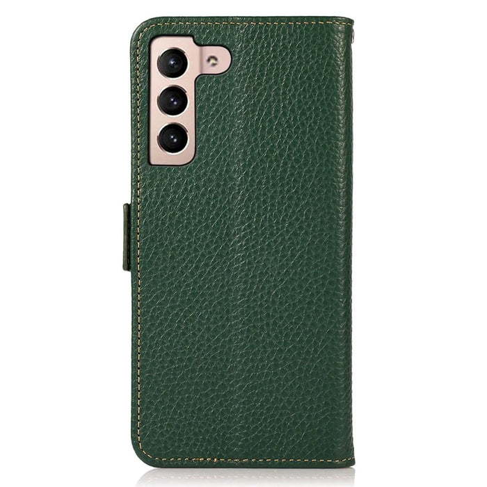 KHAZNEH For Samsung Galaxy S25 FE Phone Case Genuine Cow Leather Cover RFID Blocking - Green - 7