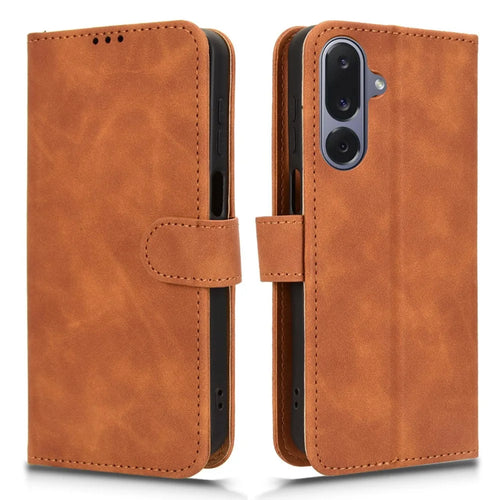 For Samsung Galaxy M36 5G Leather Case Skin Feel Anti Drop Wallet Flip Phone Cover - Brown - 1