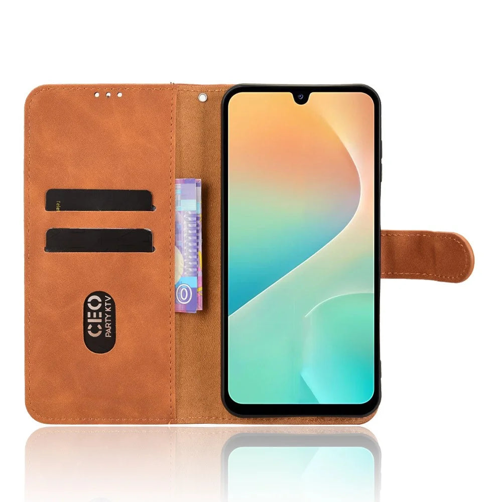 For Samsung Galaxy M36 5G Leather Case Skin Feel Anti Drop Wallet Flip Phone Cover - Brown - 2