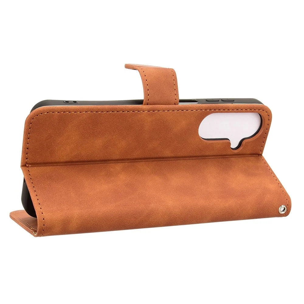 For Samsung Galaxy M36 5G Leather Case Skin Feel Anti Drop Wallet Flip Phone Cover - Brown - 3