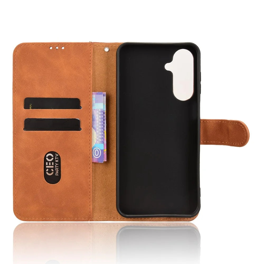 For Samsung Galaxy M36 5G Leather Case Skin Feel Anti Drop Wallet Flip Phone Cover - Brown - 4
