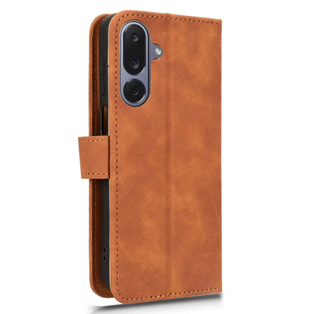 For Samsung Galaxy M36 5G Leather Case Skin Feel Anti Drop Wallet Flip Phone Cover - Brown - 5