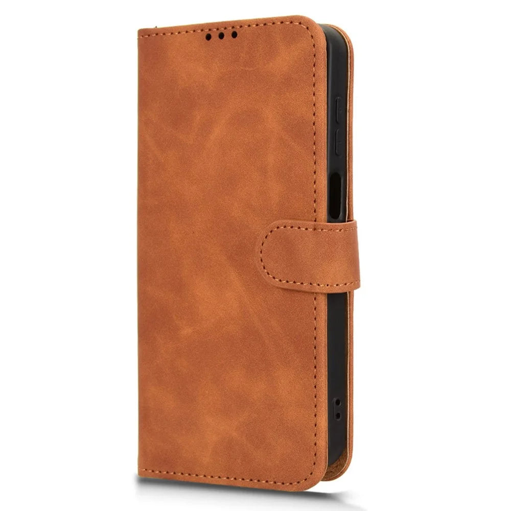 For Samsung Galaxy M36 5G Leather Case Skin Feel Anti Drop Wallet Flip Phone Cover - Brown - 6