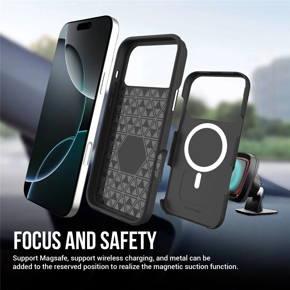 For iPhone 17 Pro Case Compatible with MagSafe Protective TPU + PC Phone Cover - Black - 6