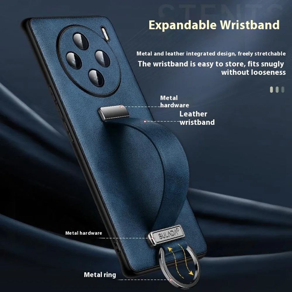 SULADA Fashion Series for vivo X200 Ultra 5G Case Wristband Kickstand Leather Back Phone Cover - Blue - 4