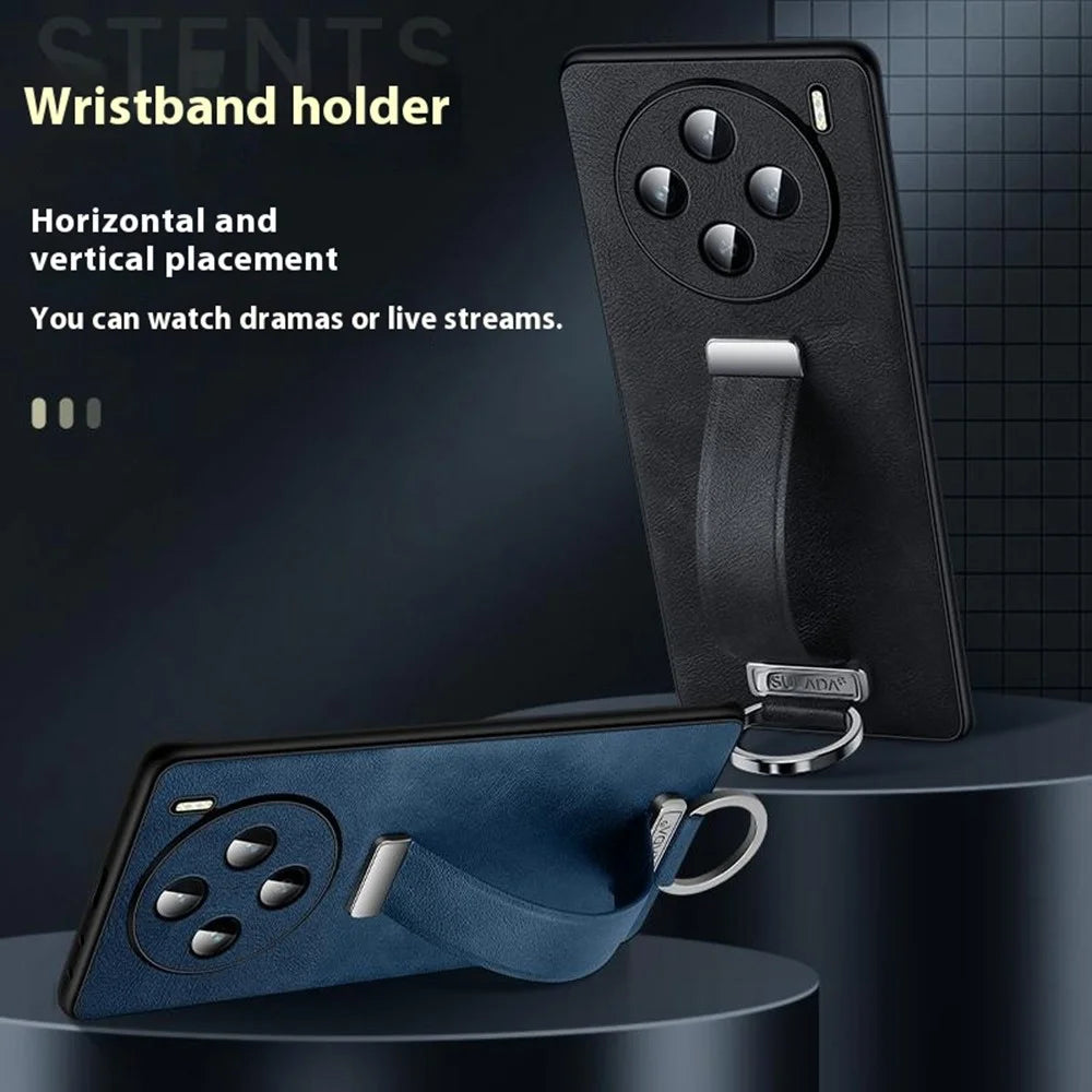 SULADA Fashion Series for vivo X200 Ultra 5G Case Wristband Kickstand Leather Back Phone Cover - Blue - 7