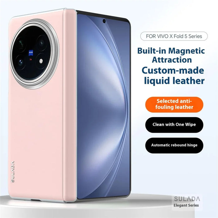 SULADA For vivo X Fold5 5G Case Leather Back Cover Magnetic Case Hinge Protection - Pink - 3