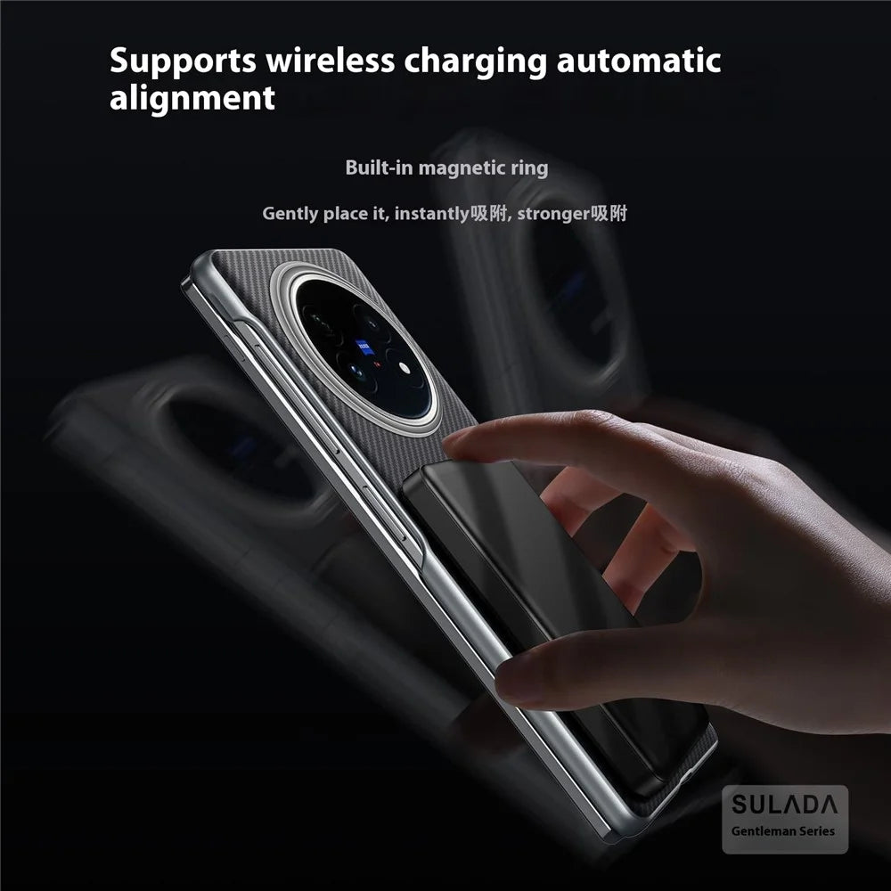 SULADA For vivo X Fold5 5G Magnetic Case Leather+PC Phone Cover Carbon Fiber Texture - Black - 3