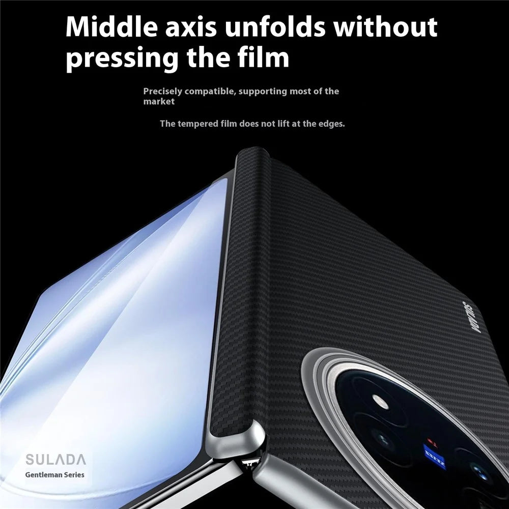 SULADA For vivo X Fold5 5G Magnetic Case Leather+PC Phone Cover Carbon Fiber Texture - Black - 5