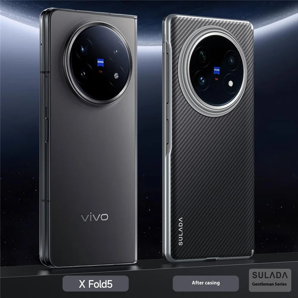 SULADA For vivo X Fold5 5G Magnetic Case Leather+PC Phone Cover Carbon Fiber Texture - Black - 6