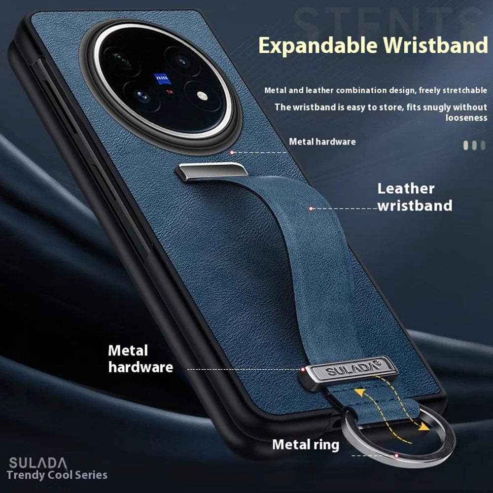 SULADA Fashion Series for vivo X Fold5 5G Case Wristband Kickstand Leather Back Phone Cover - Blue - 5