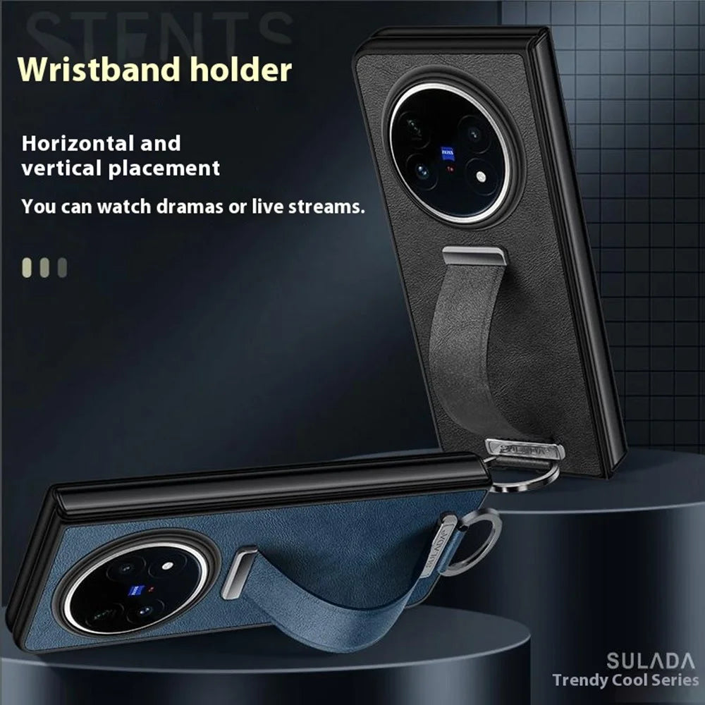 SULADA Fashion Series for vivo X Fold5 5G Case Wristband Kickstand Leather Back Phone Cover - Blue - 6