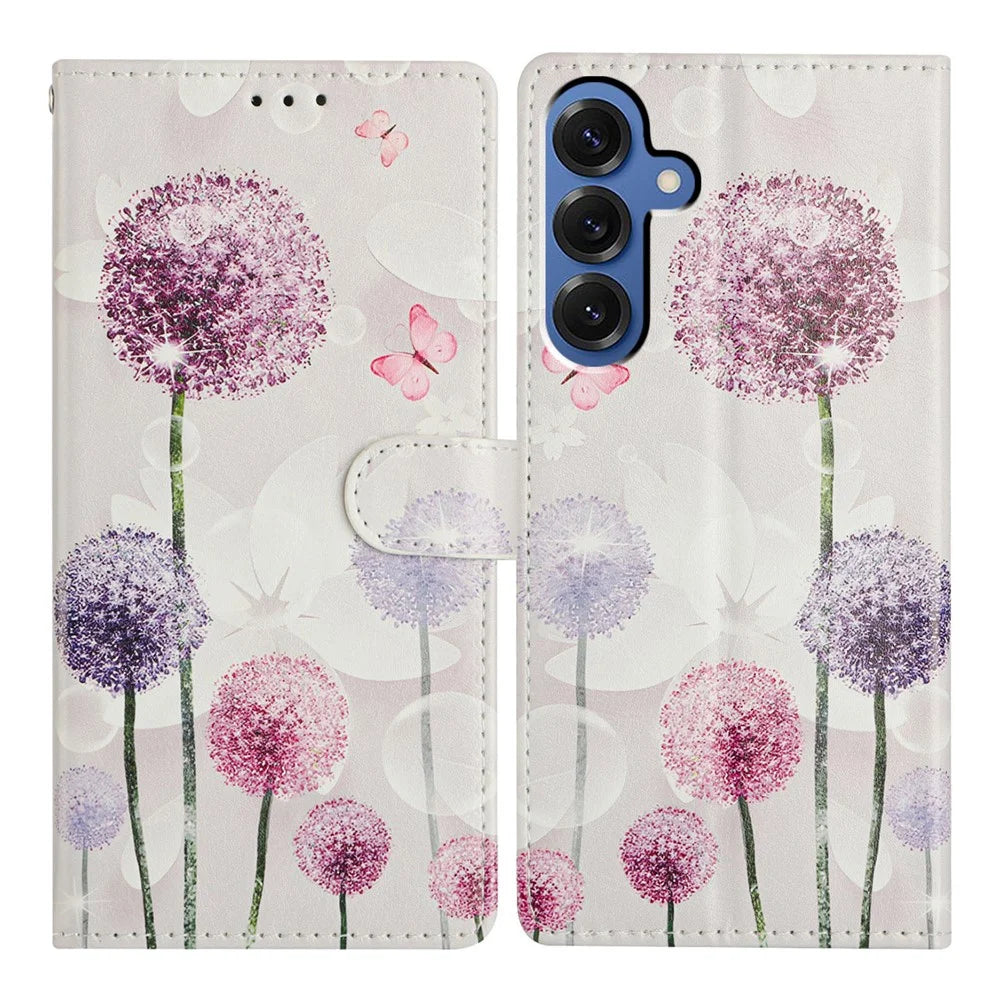 For Samsung Galaxy M36 5G Case Pattern Printing Wallet Stand Flip Leather Phone Cover with Strap - Dandelion - 1