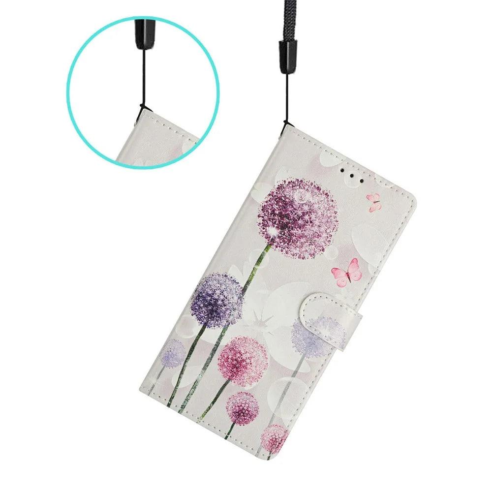 For Samsung Galaxy M36 5G Case Pattern Printing Wallet Stand Flip Leather Phone Cover with Strap - Dandelion - 5