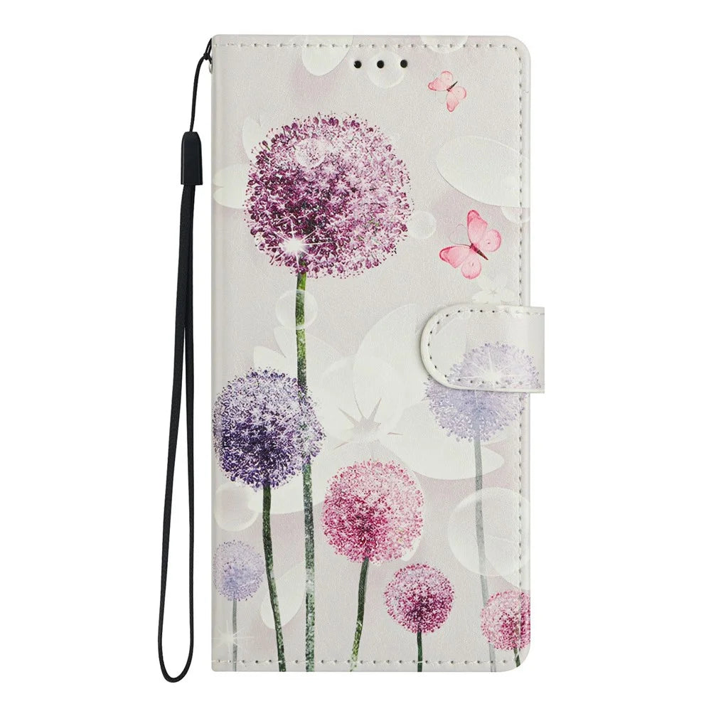 For Samsung Galaxy M36 5G Case Pattern Printing Wallet Stand Flip Leather Phone Cover with Strap - Dandelion - 7