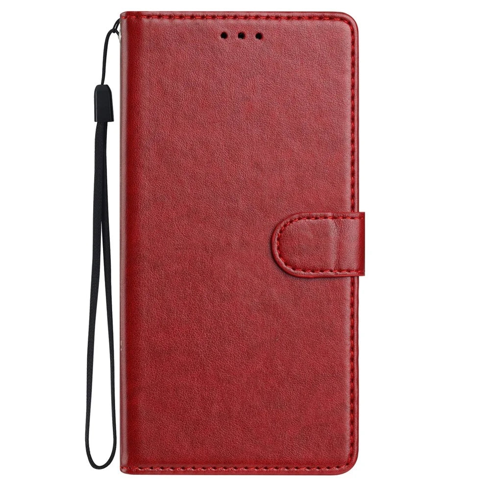 For Samsung Galaxy S25 FE Leather Case Wallet Stand Phone Cover with Handy Strap - Red - 7