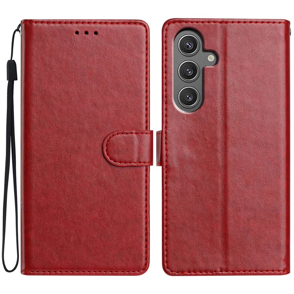 For Samsung Galaxy M36 5G Leather Case Wallet Stand Phone Cover with Handy Strap - Red - 1