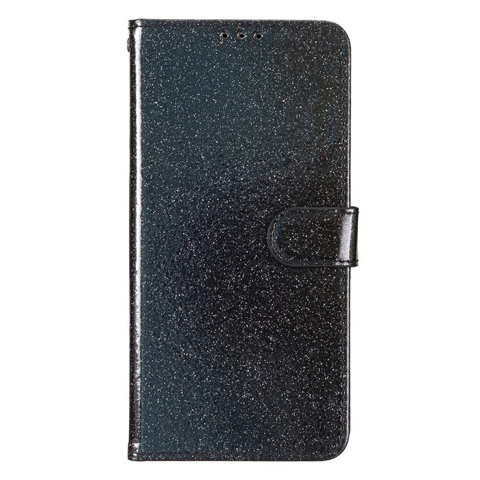 For Samsung Galaxy S25 FE Wallet Case Glitter Anti-Scratch Leather Stand Phone Cover with Strap - Black - 5