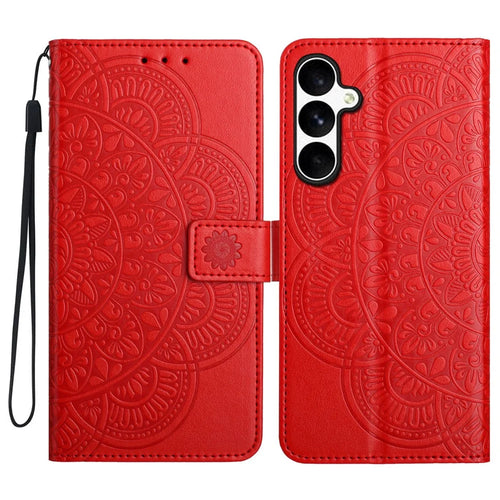 For Samsung Galaxy M36 5G Leather Case with Card Slots Mandala Pattern Phone Cover Stand - Red - 1