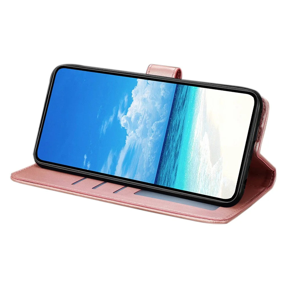 For Samsung Galaxy S25 FE Case Butterfly Imprinted Wallet Stand PU Leather Flip Phone Cover with Strap - Rose Gold - 2