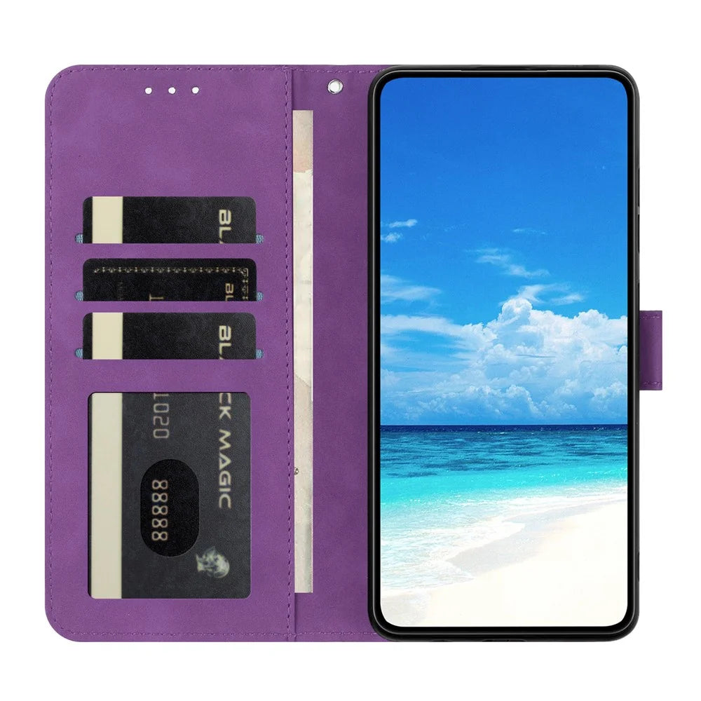 For Samsung Galaxy S25 FE Case Butterfly Flower Imprinted PU Leather Wallet Stand Phone Cover - Purple - 3