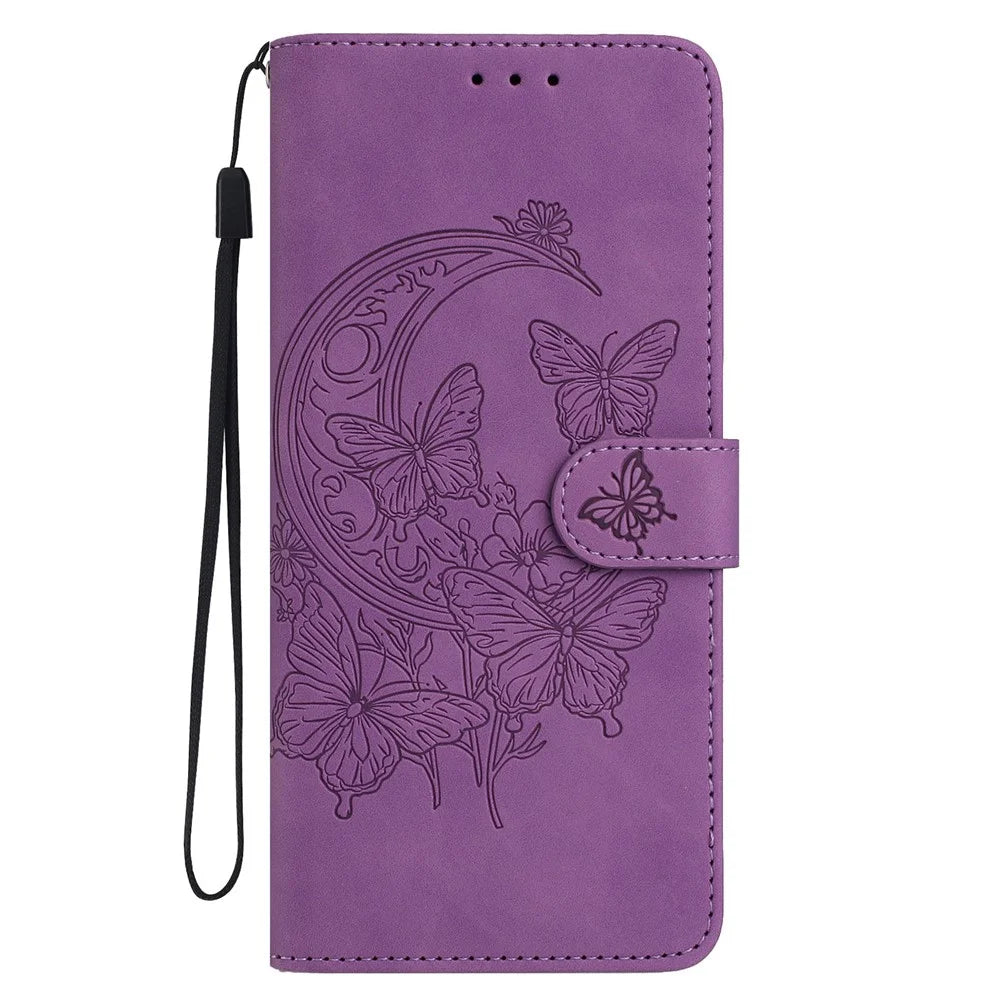 For Samsung Galaxy S25 FE Case Butterfly Flower Imprinted PU Leather Wallet Stand Phone Cover - Purple - 4