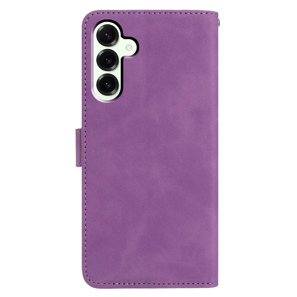 For Samsung Galaxy M36 5G Case Butterfly Flower Imprinted PU Leather Wallet Stand Phone Cover - Purple - 5