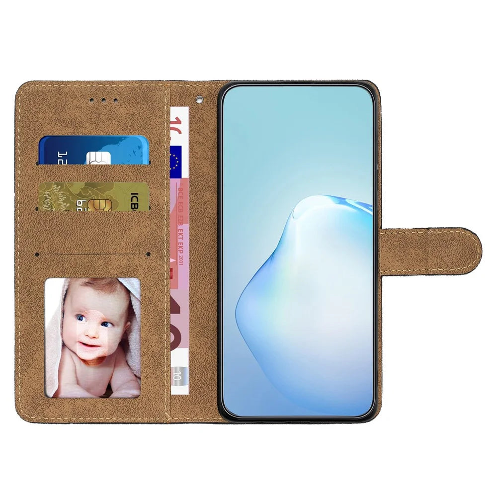 For Samsung Galaxy S25 FE Wallet Case Line Imprinted Skin-Touch Leather Flip Phone Cover - Black - 2
