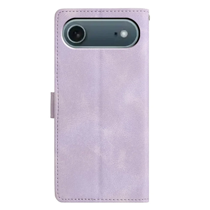 For iPhone Air Case Wallet Stand Imprinted Triangle Pattern Leather Phone Flip Cover - Purple - 7