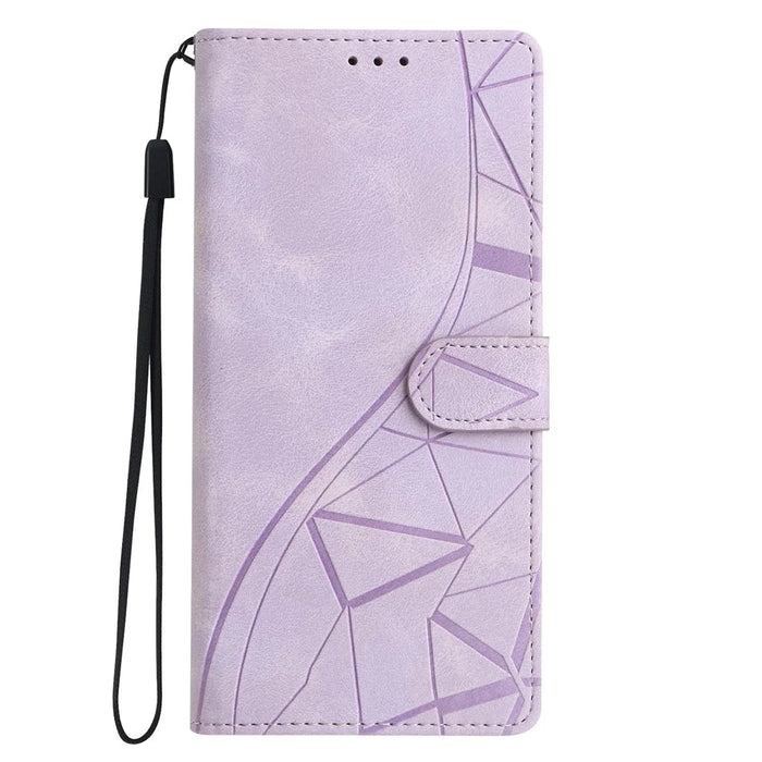 For Samsung Galaxy S25 FE Case Wallet Stand Imprinted Triangle Pattern Leather Phone Flip Cover - Purple - 6