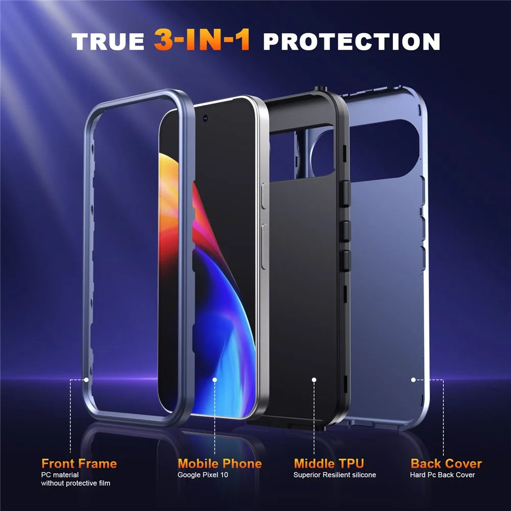 GW03 For Google Pixel 10 / 10 Pro Case TPU + PC Phone Cover Dual Layer Shockproof - Dark Blue - 2