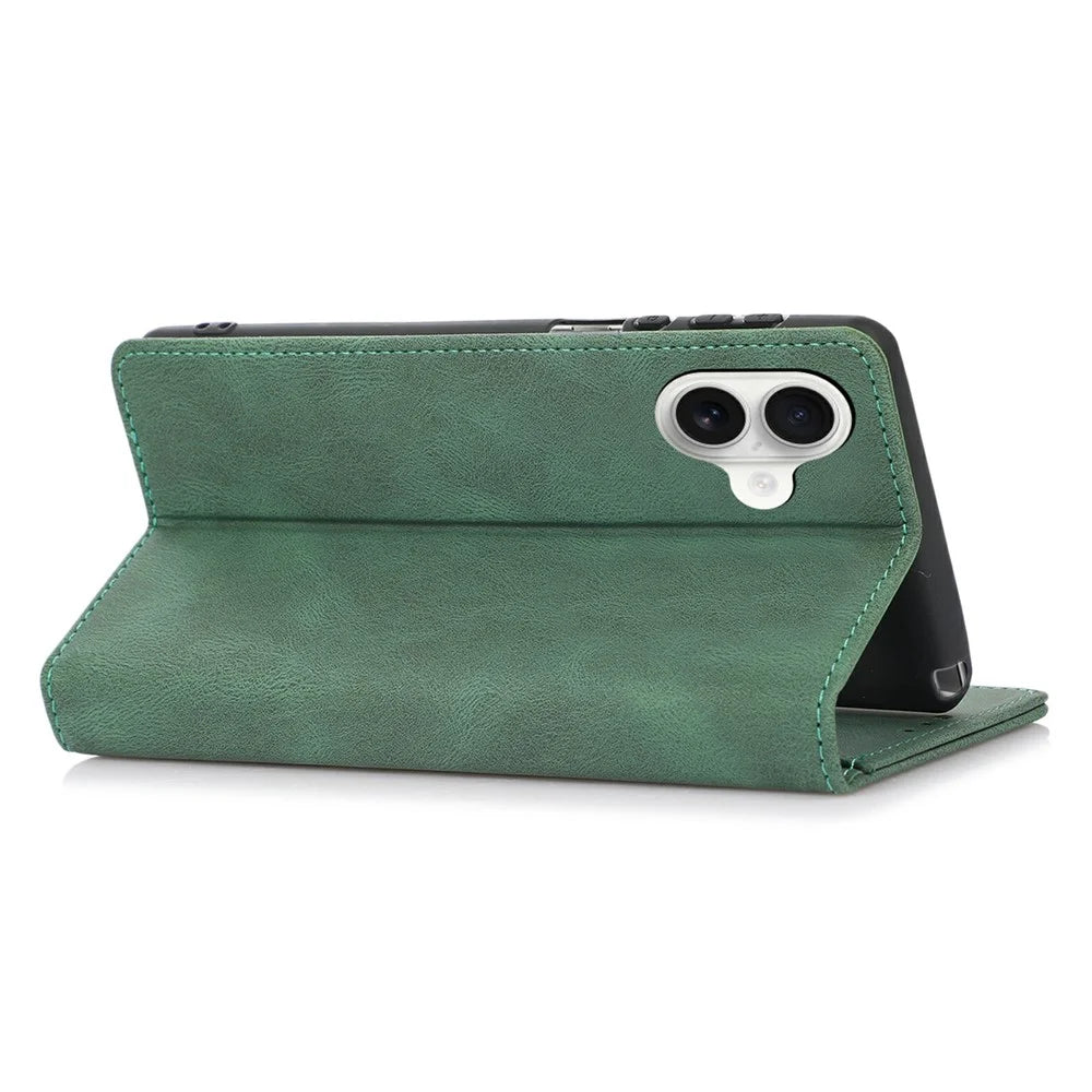 For iPhone 17 Case Wallet Magnetic Closing Leather Flip Phone Cover - Green - 4