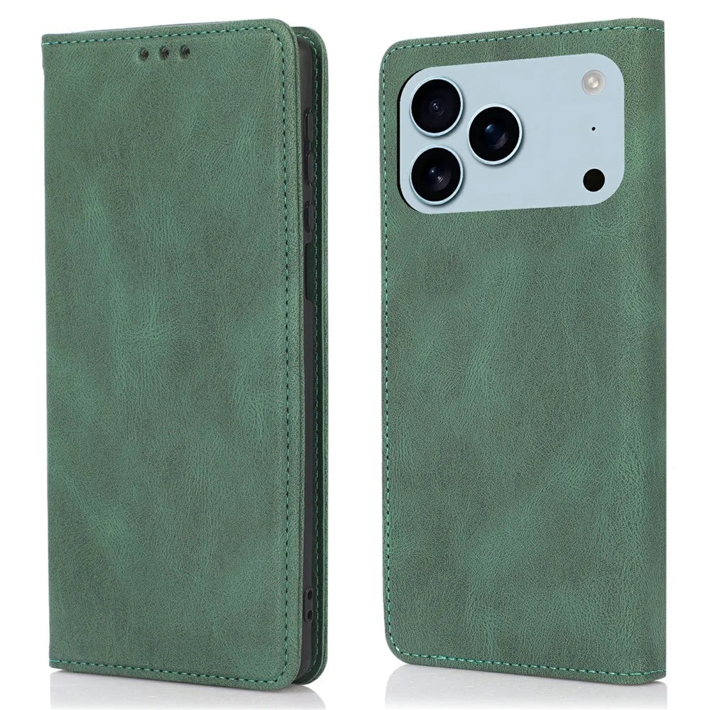 For iPhone 18 Pro / 17 Pro Case Wallet Magnetic Closing Leather Flip Phone Cover - Green - 1