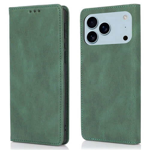 For iPhone 18 Pro / 17 Pro Case Wallet Magnetic Closing Leather Flip Phone Cover - Green - 1