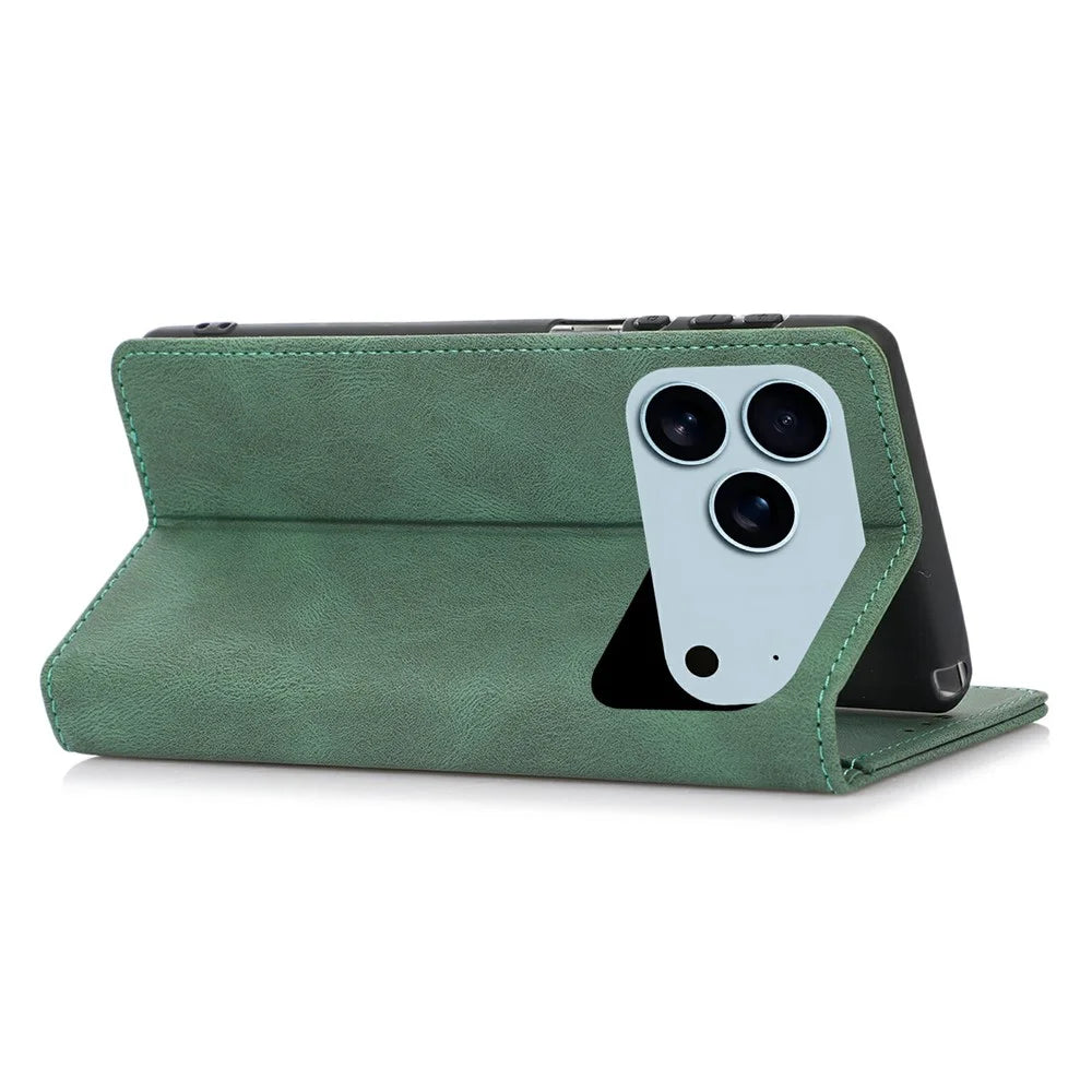 For iPhone 18 Pro / 17 Pro Case Wallet Magnetic Closing Leather Flip Phone Cover - Green - 4